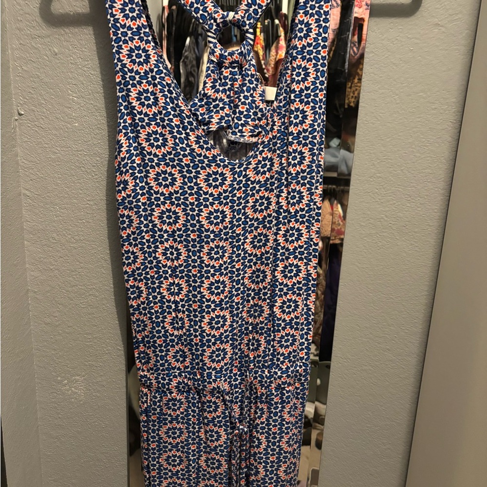 Ella Moss Sleeveless Blue & Orange Geometric Romper